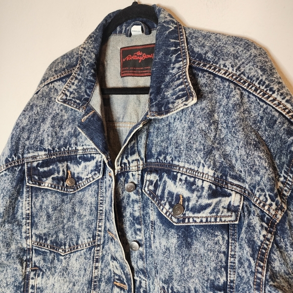 Rolling Stones Acid Wash Denim Jacket Button Front Size XXL Unisex Pockets - Picture 14 of 16